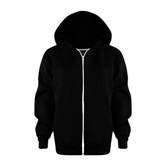 ZHANGDER Teens Hooded Zip Up Sweatshirt Oversized Full Zipper Jacket with Drawstring Pocket, White 5-6 Years