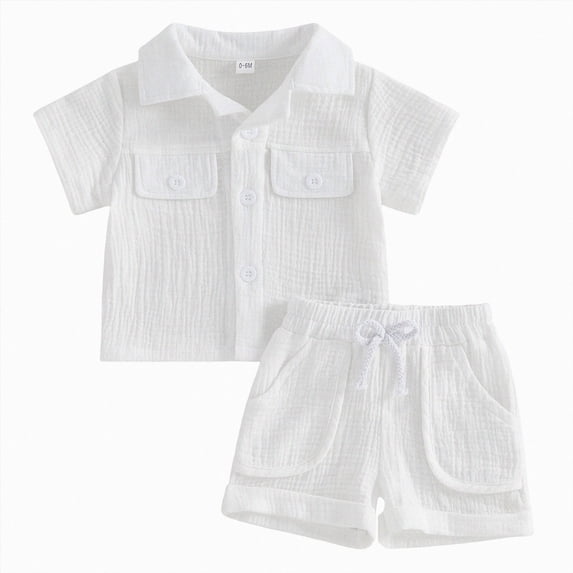 ZHANGDER Toddler Baby Boy Outfit Summer Outfits Short Sleeve T Shirt and Shorts Set Cool Short Sets, White 2-3 Years