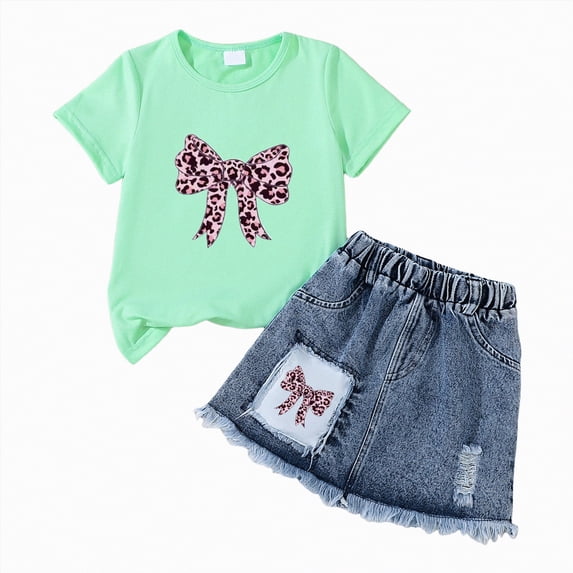 ZHANGDER Toddler Baby Girls Clothes 1T 2T 3T 4T 5T T-Shirts Shorts Clothing Set Ribbed Knit Cute Summer Short Set 2 Pieces Shorts Set, Green 2-3T