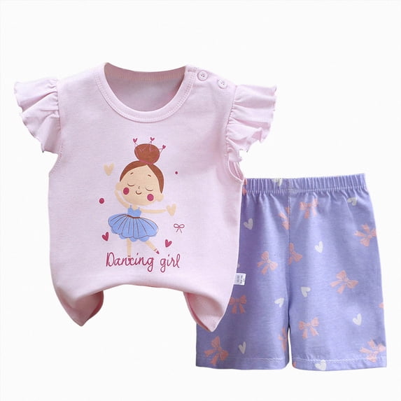 ZHANGDER Toddler Baby Girls Clothes Cartoon Printed Short Sleeve T-Shirts Shorts Clothing Set 2Pcs Clothes Set, Dark Purple 4-5 Years