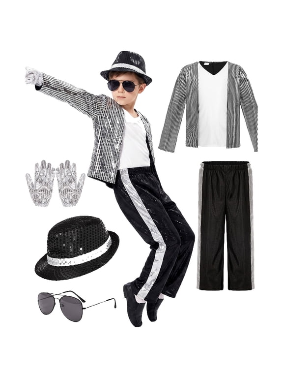 Toddler Dance Outfits Halloween Kids Dance Star Set Popstar Costume 80s 5PCS, 4-12 Years