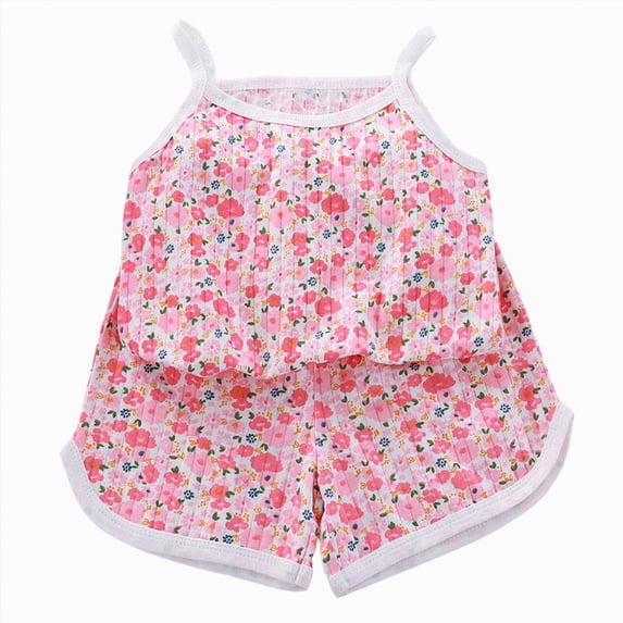 ZHANGDER Toddler Girls Summer Outfits 1T 2T 3T 4T 5T T-Shirts Shorts Clothing Set Ribbed Knit Cute Summer Short Set 2pcs Shorts Outfits Set, Red 4-5T