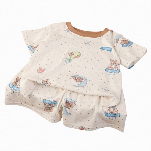 ZHANGDER Toddler Girls Summer Outfits 1T 2T 3T 4T 5T T-Shirts Shorts Clothing Set Short Sleeves Cute Summer Outfits 2 Pieces Shorts Set, Beige 6-12M