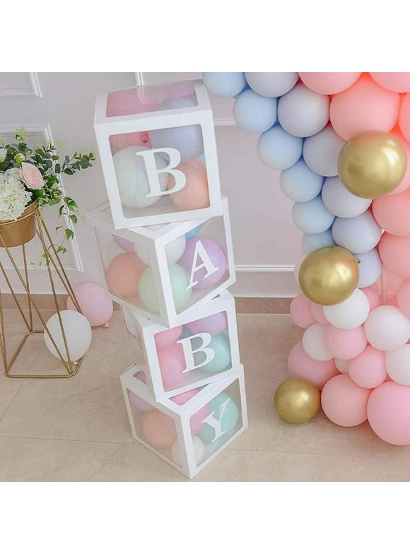 ZHANGHENG Baby Shower Boxes Party Decorations pcs Transparent Balloons Boxes Dcor with Letters, Individual BABY Blocks Design for Boys Girls Baby Shower Decorations