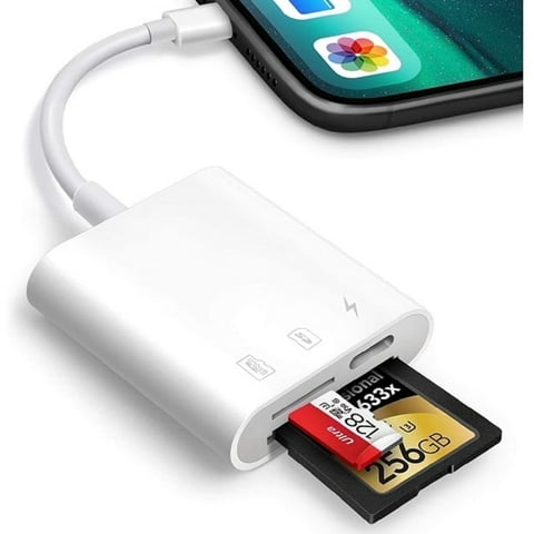 ZHANGHENG SD Card Reader Compatible with iPhone/iPad, Digital Trail Camera SD Card Viewer with Dual Slot for MicroSD, SD, Lightening Connector Memory Card Adapter for Photography, Plug and Play