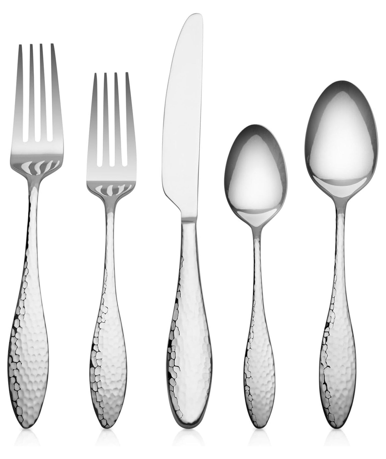 ZHANGHU Emma 40Piece 18/10 Silverware Set, Hammered Flatware Set