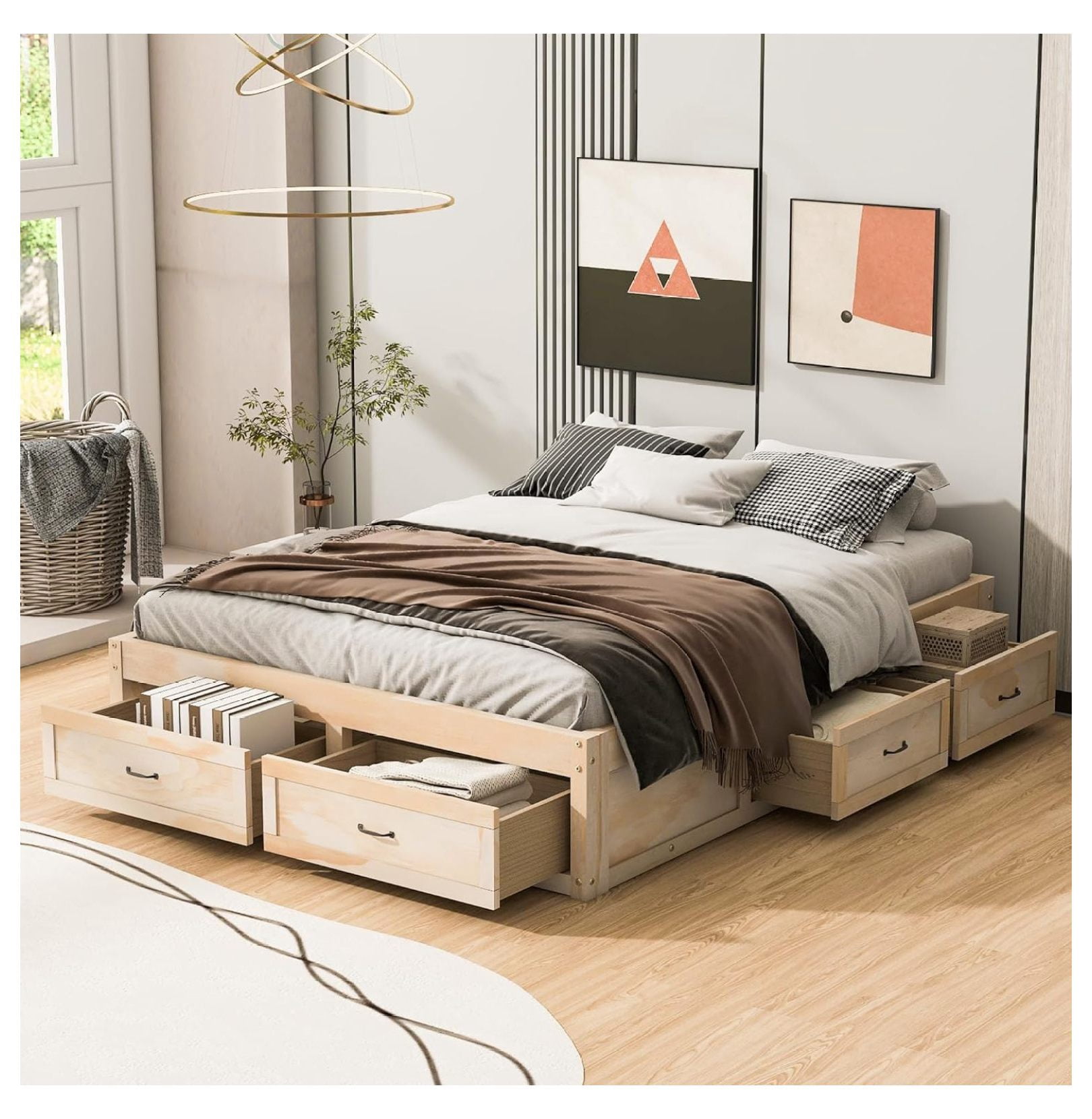 ZHANGHU Queen Storage Bed, Queen Size Platform Bed with 6 Storage ...