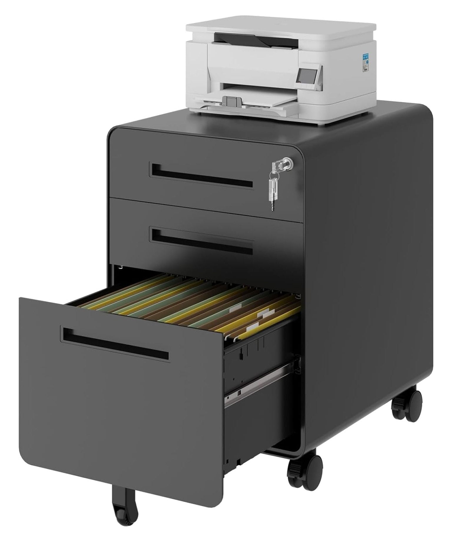 3-Drawer Mobile File Cabinet With Lock - Under Desk Rolling Storage For Legal/Letter/A4 Files (White)