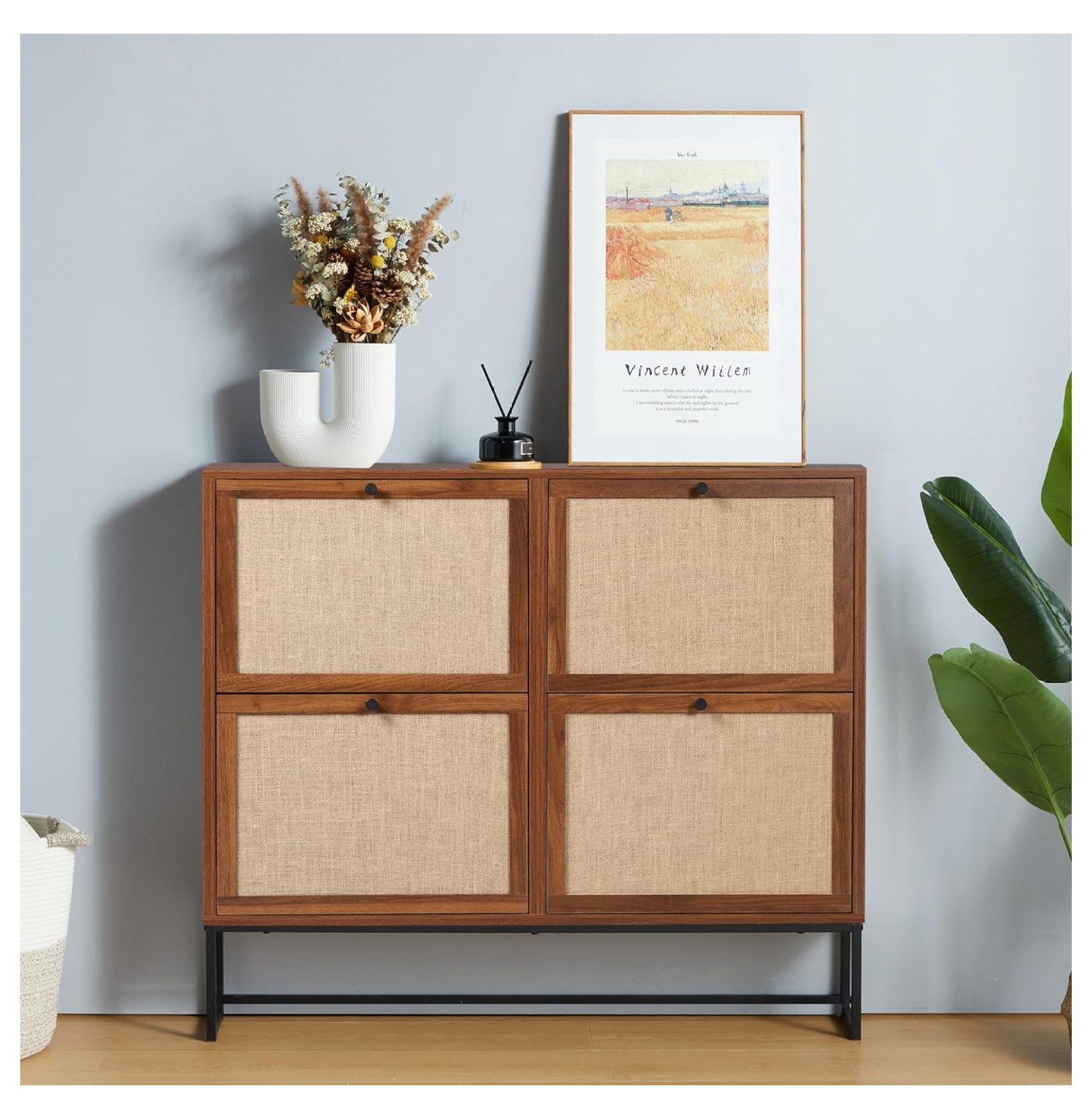 ZHANGHU Shoe Shoe Storage with 4 Flax Drawers and