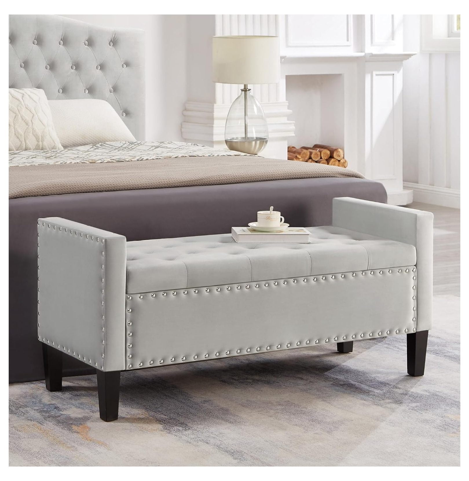 ZHANGHU Velvet Bed Storage Bench for Bedroom,Armed Ottoman Bench for