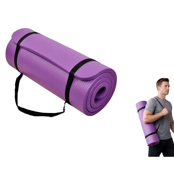 ZHANGJIA 71x24 Inches Extra Thick Yoga Mat 1-Inch High-Density Foam – Roll-Up Exercise Pad with Double-Sided Non-Slip Surface and Carrying Strap for Pilates and Home Workouts Purple
