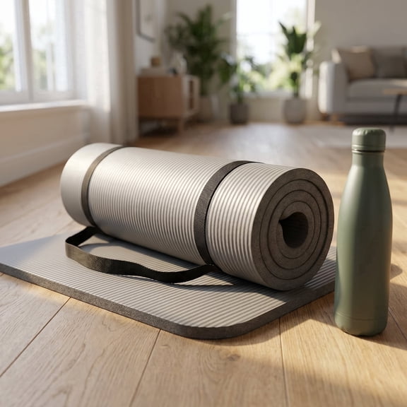 ZHANGJIA 71x24 Inches Extra Thick Yoga Mat 1-Inch High-Density Foam – Roll-Up Exercise Pad with Double-Sided Non-Slip Surface and Carrying Strap for Pilates and Home Workouts Gray