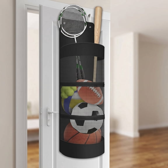 ZHANGJIA Hanging Organizer, Over The Door Hanging Sports Equipment and Ball Storage, Garage Sports Equipment Organizer for Hold Soccer, Basketball, Football, Volleyball and Swimming Gear
