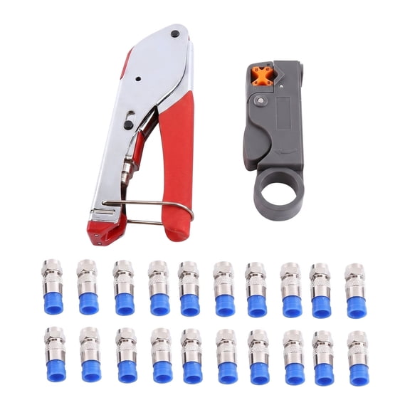 ZHANGLU RG6 Coax Cable Crimper Coaxial Compression Tool Set Kit Wire Stripper with 20 F Connectors for RG59 RG6 5.43 in × 2.17 in