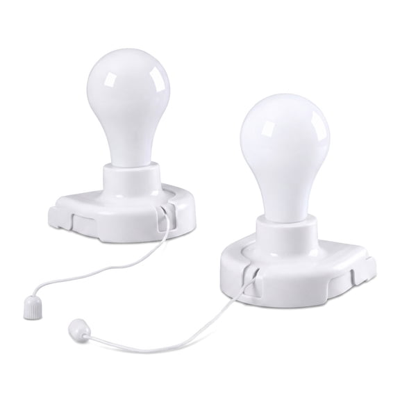 ZHANGLU Stick-Up Battery Operated Light Bulb 2Pcs, Wireless LED Closet Light with Pull Chain, Self-Adhesive Wall Mounted Fixture for Cabinet Bedroom Living Room Kitchen, 2.24in2.17in4.92in