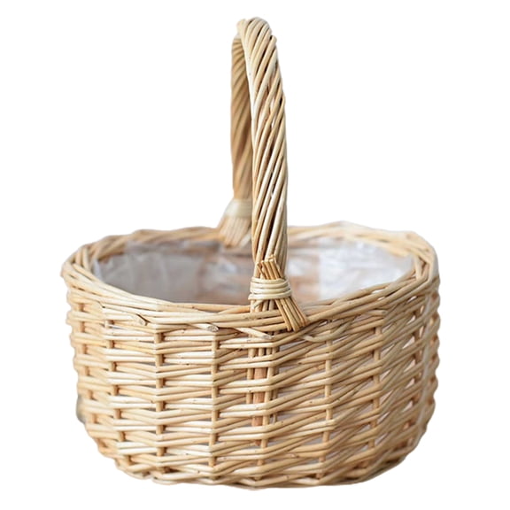 Wicker Rattan Flower Basket with Handle, Willow Handwoven Candy Basket for Wedding Flower Girl, Home Garden Decor, 3.94in x 7.87in x 8.27in, Aemutady