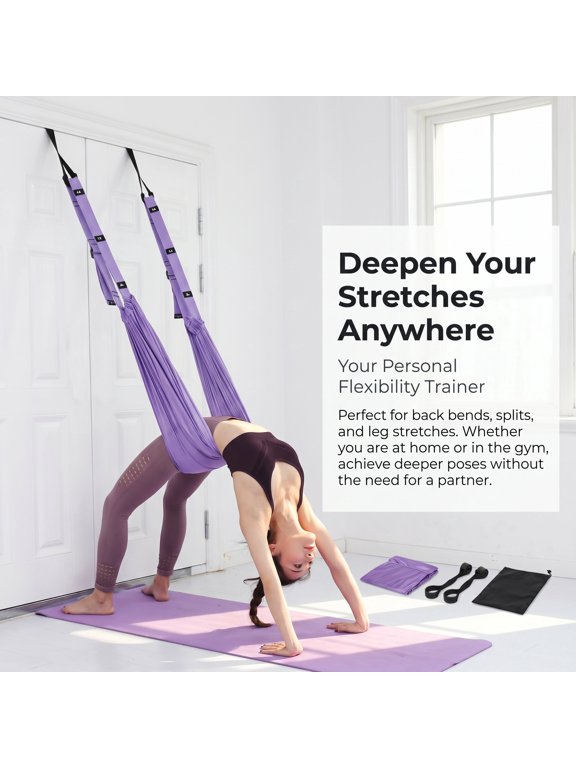 Yoga Fitness Stretching Strap 36" with 2 Door Anchors Adjustable Leg Stretcher Back Bend Assist Trainer, Heavy Duty Hip Stretcher, Includes Storage Bag