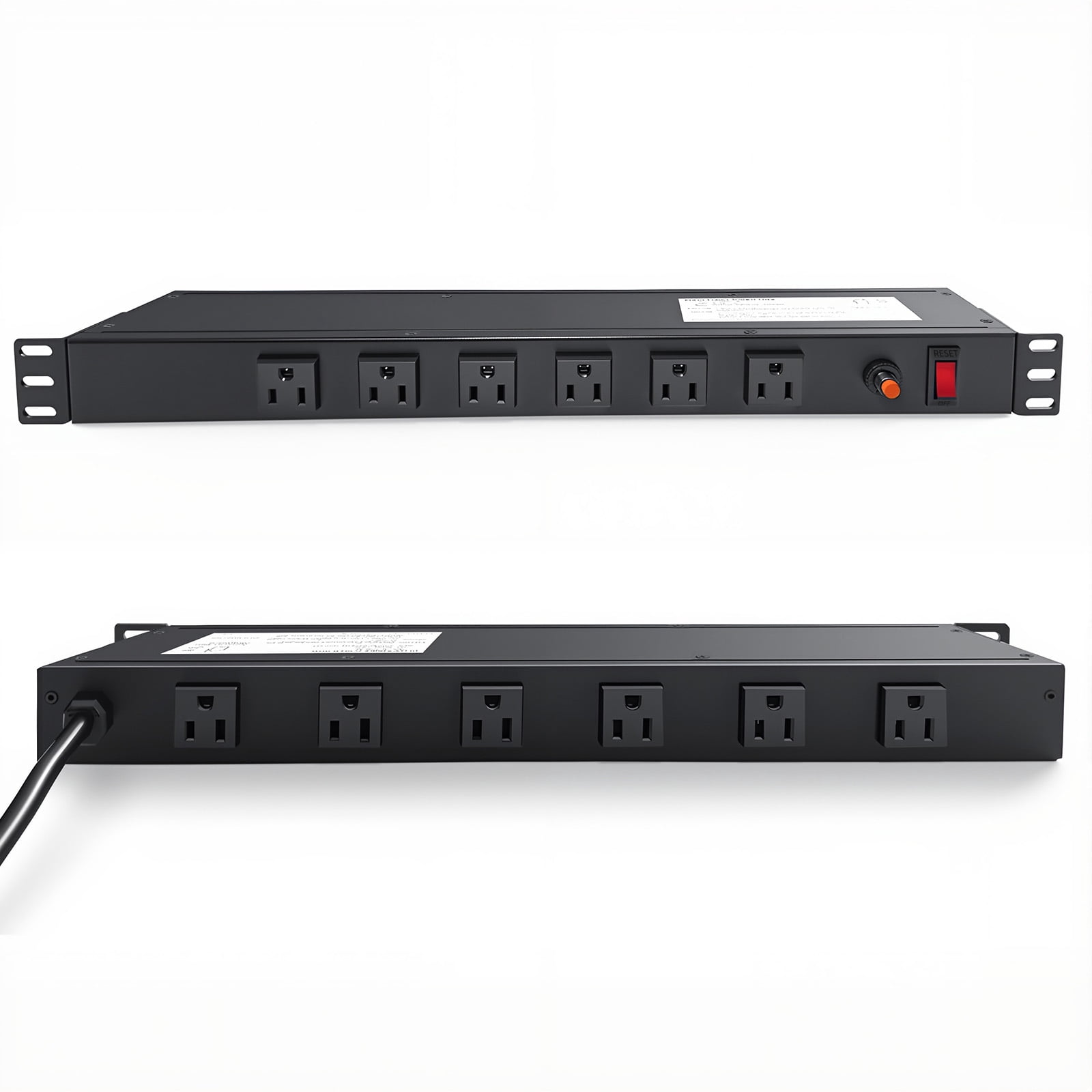 ZHANGONG 1U Rack Mount PDU, 12-Outlet Power Strip with 45° Angled Flat Plug, 6 Front & 6 Rear Outlets, 15A Overload Protection, 10FT Cord for Server Rack