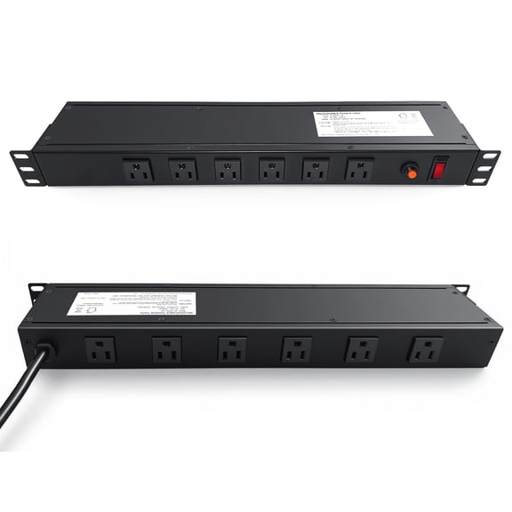 ZHANGONG 1U PDU, 12 Outlets Rack Mount Power Strip, 6 Front & 6 Rear Outlets, 15A Overload Protection, 10ft 45° Angled Flat Plug, for Server & AV Racks