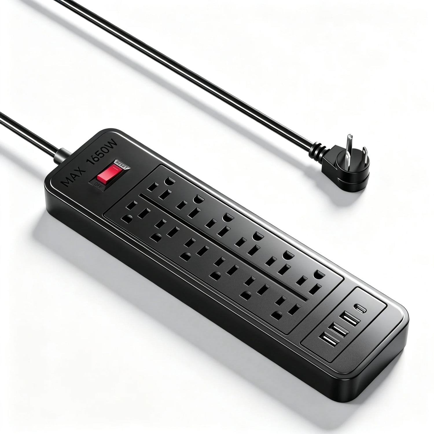 ZHANGONG Surge Protector with 12 Outlets 4 USB Ports, 2000J Power Strip, 5ft Flat Plug Extension Cord, Wall Mountable for Home and Office