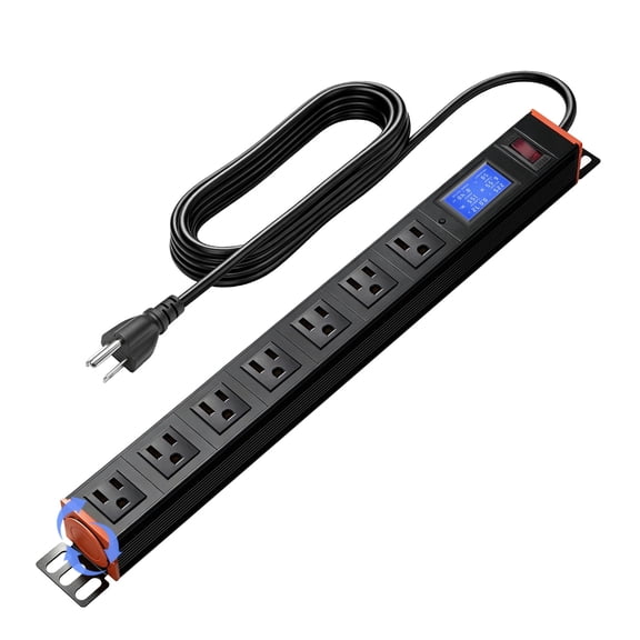 ZHANGONG 19" 1U Metered Rackmount PDU Power Strip, 7 Outlets, 15A Overload Protection, 360 Rotating Brackets, LED Display, 5ft Cord