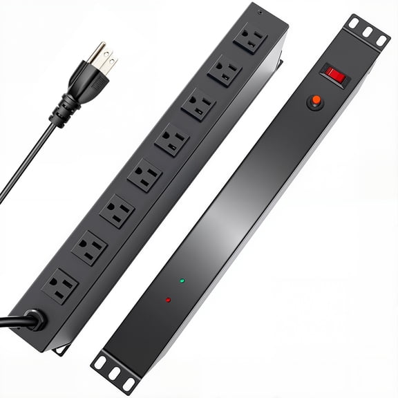 ZHANGONG 1U Rack Mount PDU, 8-Outlet Power Strip with Surge Protector, 2000J, 15A Overload Protection, 6FT 14AWG Cord for Server Rack Network Studio