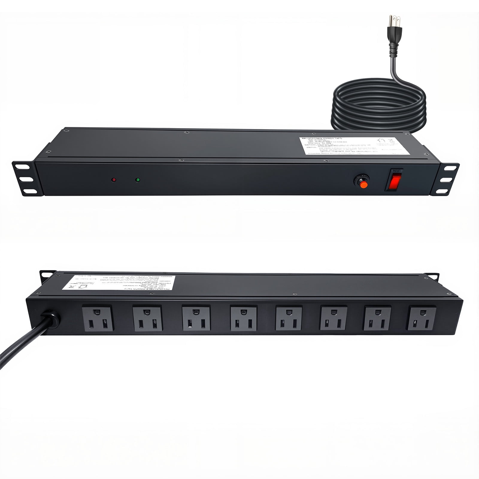 ZHANGONG 1U Rack Mount PDU, 8-Outlet Power Strip with Surge Protector, 2000J, 15A Overload Protection, 6FT 14AWG Cord for Server Rack Network Studio