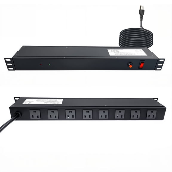 ZHANGONG 1U Rack Mount PDU, 8-Outlet Power Strip with Surge Protector, 2000J, 15A Overload Protection, 6FT 14AWG Cord for Server Rack Network Studio