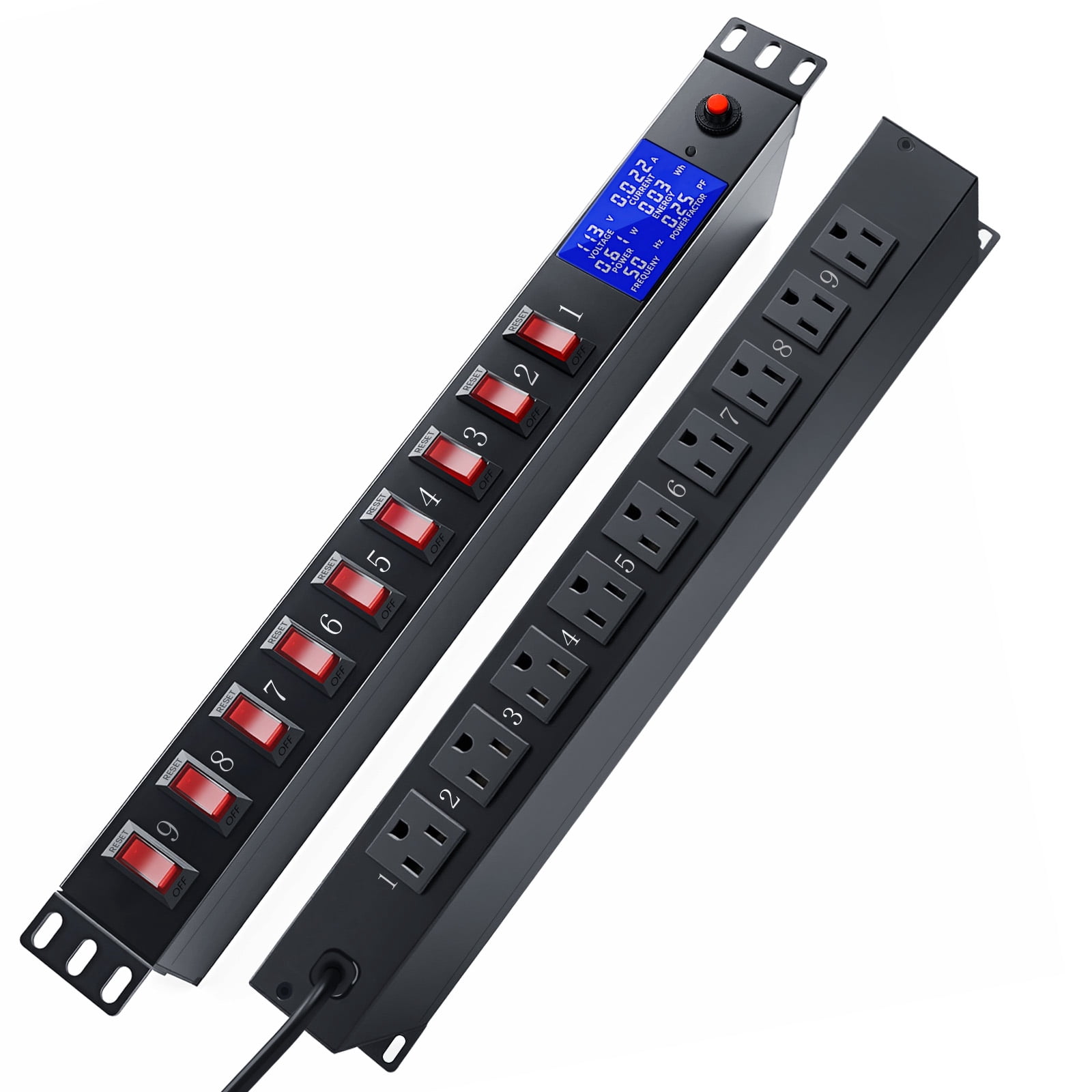 ZHANGONG Rack Mount Power Strip with Individual Switches, 9-Outlet 1U PDU with Digital Display, 15A 1875W Overload Protection, 6.5FT Cord for Server Rack Network