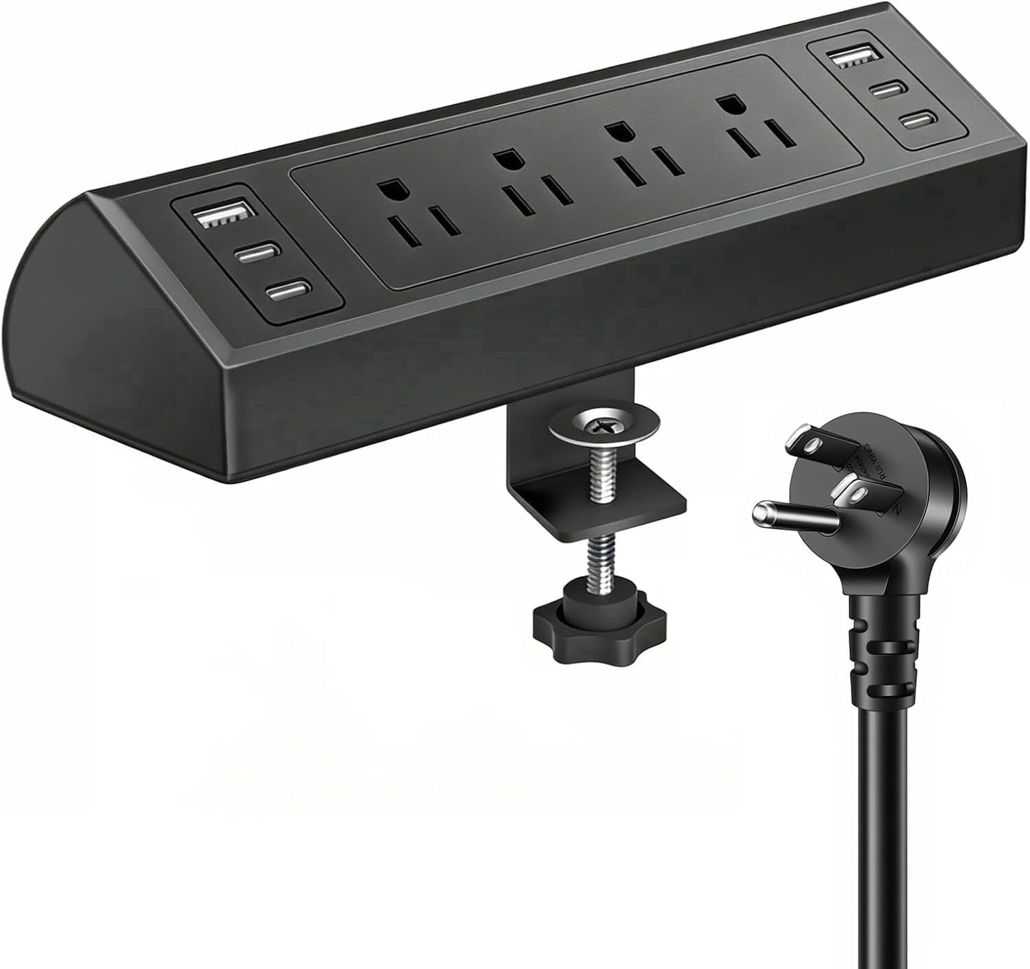 ZHANGONG Desk Clamp Power Strip with 4 AC Outlets & 6 USB Ports (4 USB-C), 2000J Surge Protector, 1875W, 6.5FT Flat Plug for Home Office Desk