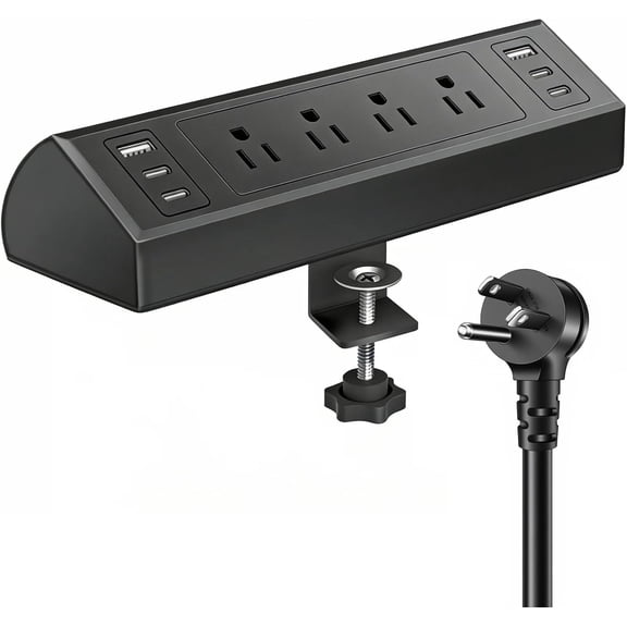 ZHANGONG Desk Clamp Power Strip with 4 AC Outlets & 6 USB Ports (4 USB-C), 2000J Surge Protector, 1875W, 6.5FT Flat Plug for Home Office Desk