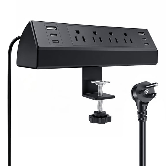 ZHANGONG Desk Clamp Power Strip with 4 AC Outlets & 6 USB Ports (4 USB-C), 2000 Joules Surge Protector, 1875W, 6.5FT Flat Plug for Home Office Desk, Black