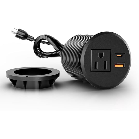 ZHANGONG Desk Power Grommet with 20W USB-C Fast Charging, 2.76" Recessed Power outlet for Desk, 1 AC Outlet & 2 USB Ports, 6.5FT Cord, UL Listed