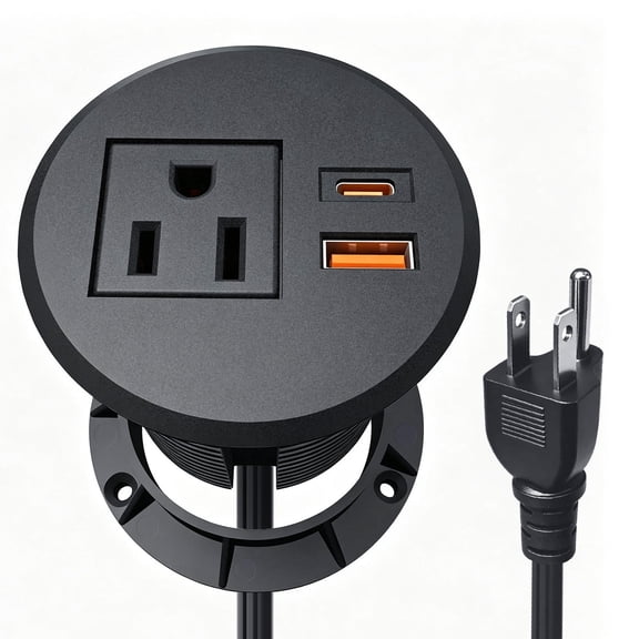 ZHANGONG Recessed Desk Power Grommet with 20W USB-C, Flush Mount Desktop Outlet, 1 AC Socket + 2 USB Ports (20W PD + QC3.0), 6.5FT Cord for Home Office Conference Table
