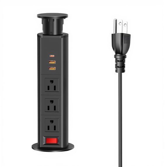 ZHANGONG Manual Pop Up Outlet for Countertops, 3 Outlets & 3 USB (1 USB-C) 30W Fast Charging, 12A Overload Protection Desk Recessed Power Strip