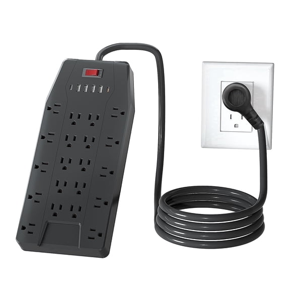 ZHANGONG 2000J Surge Protector Power Strip with 20 Outlets & 6 USB Ports (2 USB-C), 15A 1875W, 6.5ft Extension Cord, Flat Plug, Wall Mountable for Home Office Desk