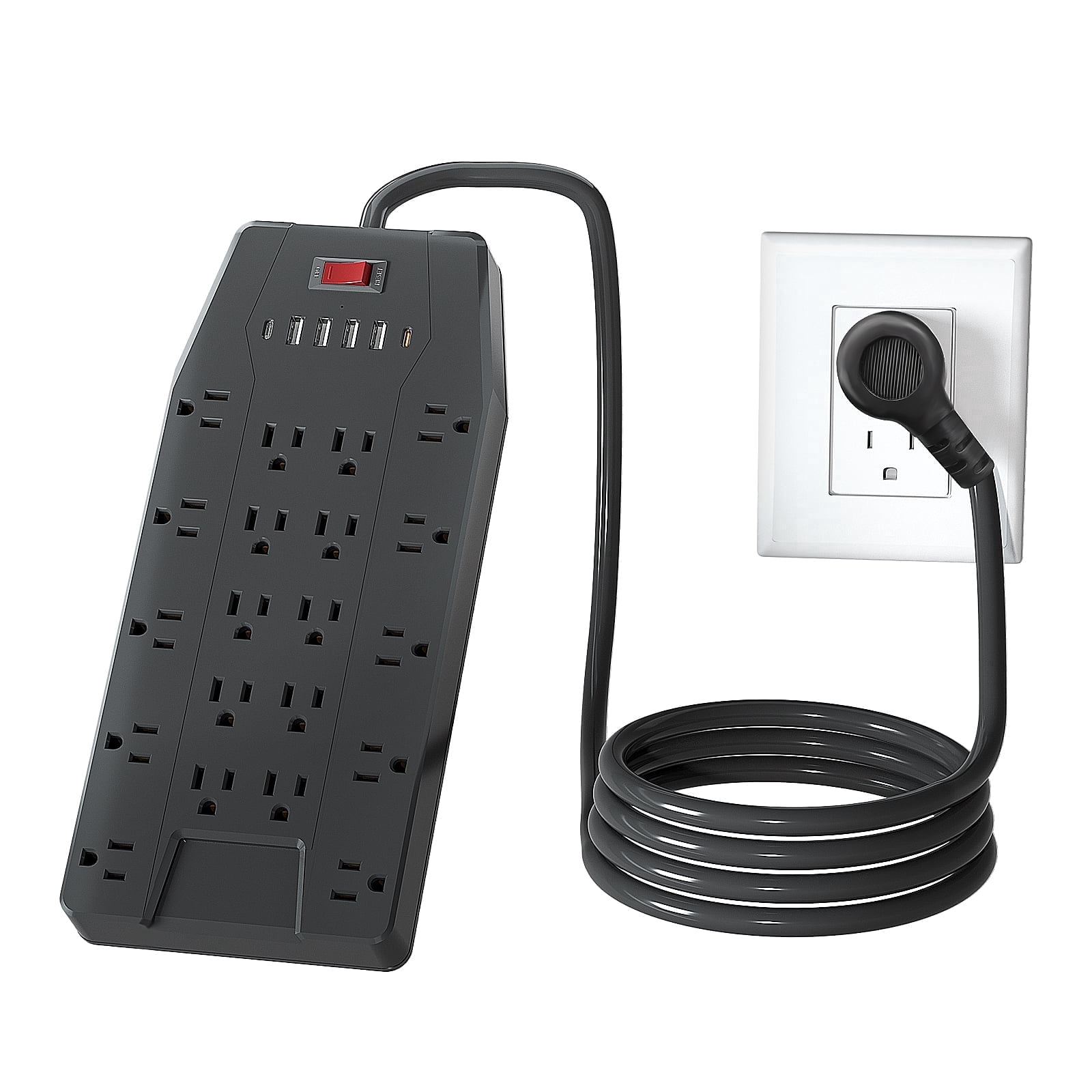 ZHANGONG 2000J Surge Protector Power Strip with 20 Outlets & 6 USB Ports (2 USB-C), 15A 1875W, 6.5ft Extension Cord, Flat Plug, Wall Mountable for Home Office Desk