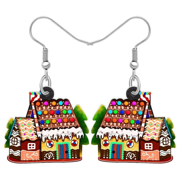 ZHANGS 3PCS Acrylic Gingerbread House Earrings Cartoon Christmas House Festival Jewelry For Women Party Gifts