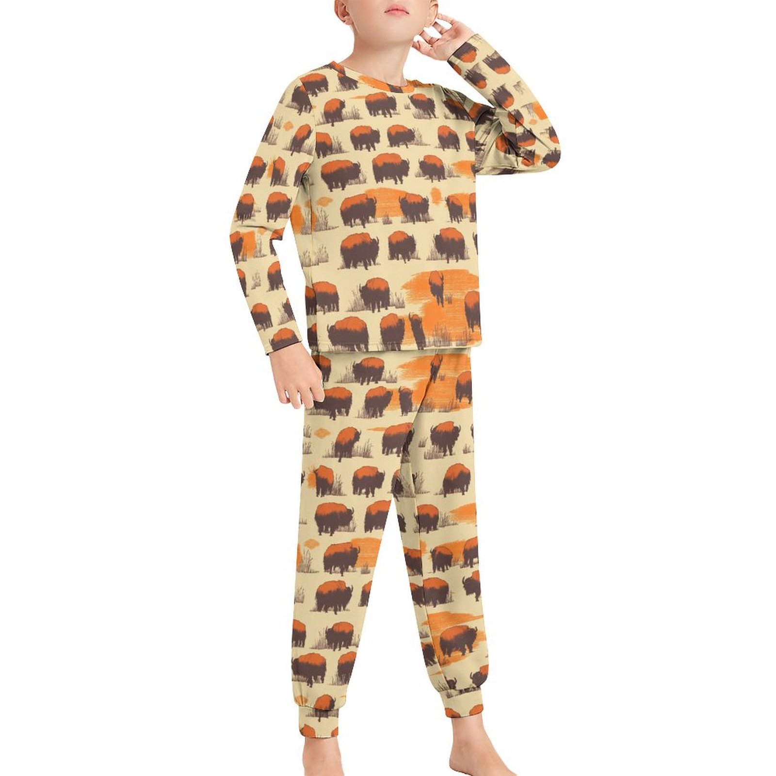 ZHANGS Bison And Prairie Dawn38 Boys' Pajamas Set Kids Long Sleeve Pjs
