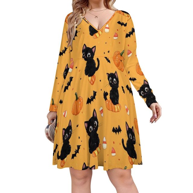 ZHANGS Halloween Kitten And Candy Corn Magic501 Women's Plus Size