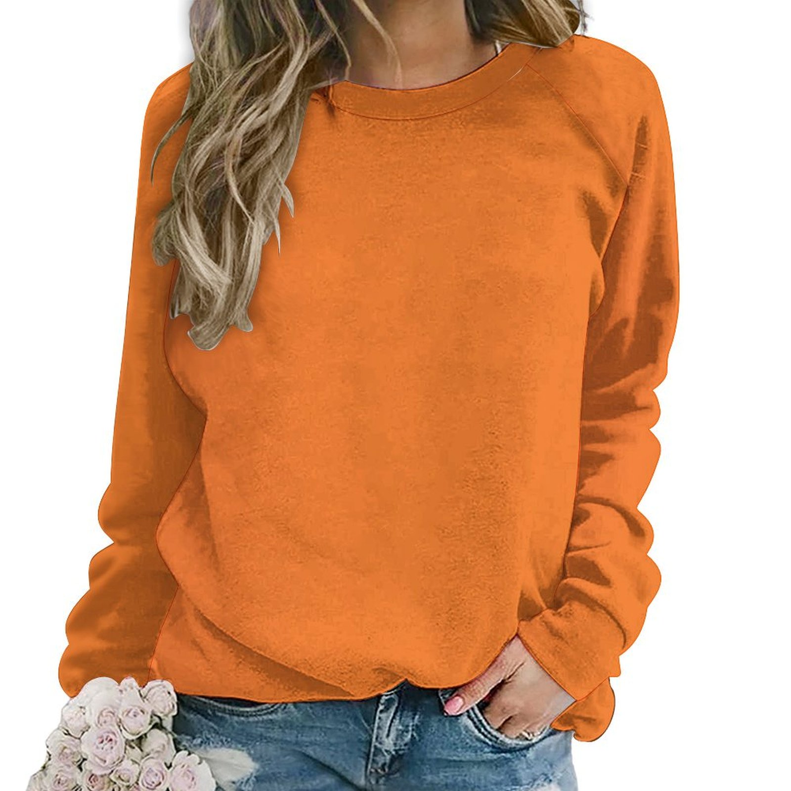 ZHANGS Light Orange361 Casual Sweatshirt for Women, Fashion Crewneck