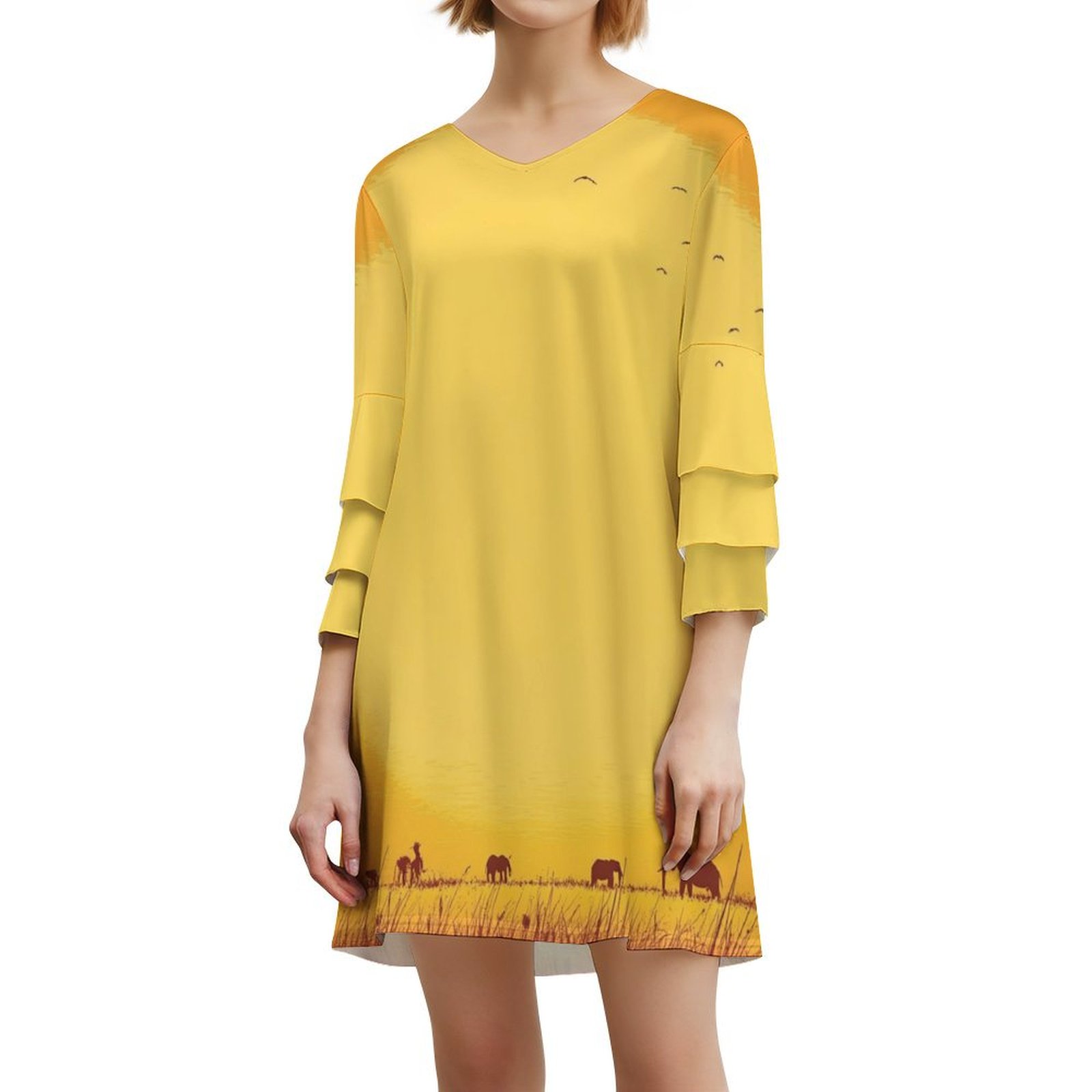 ZHANGS Savanna Sun174 Women's Plus Size Dresses Long Sleeve Dress V