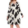 ZHANGS Sleek Cow Print274 Women's Plus Size Dresses Long Sleeve Dress