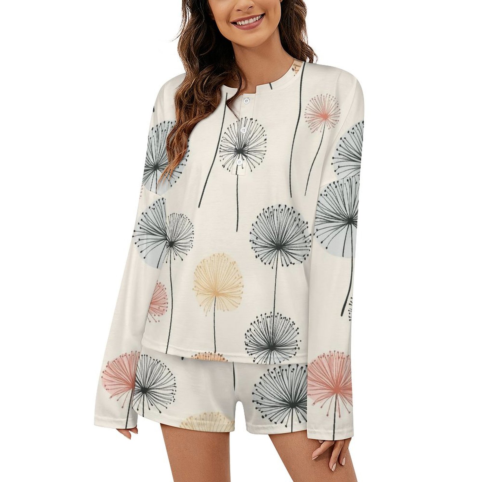 ZHANGS Womens Pajama Sets, Light Dandelion Fields1603 Print Pullover