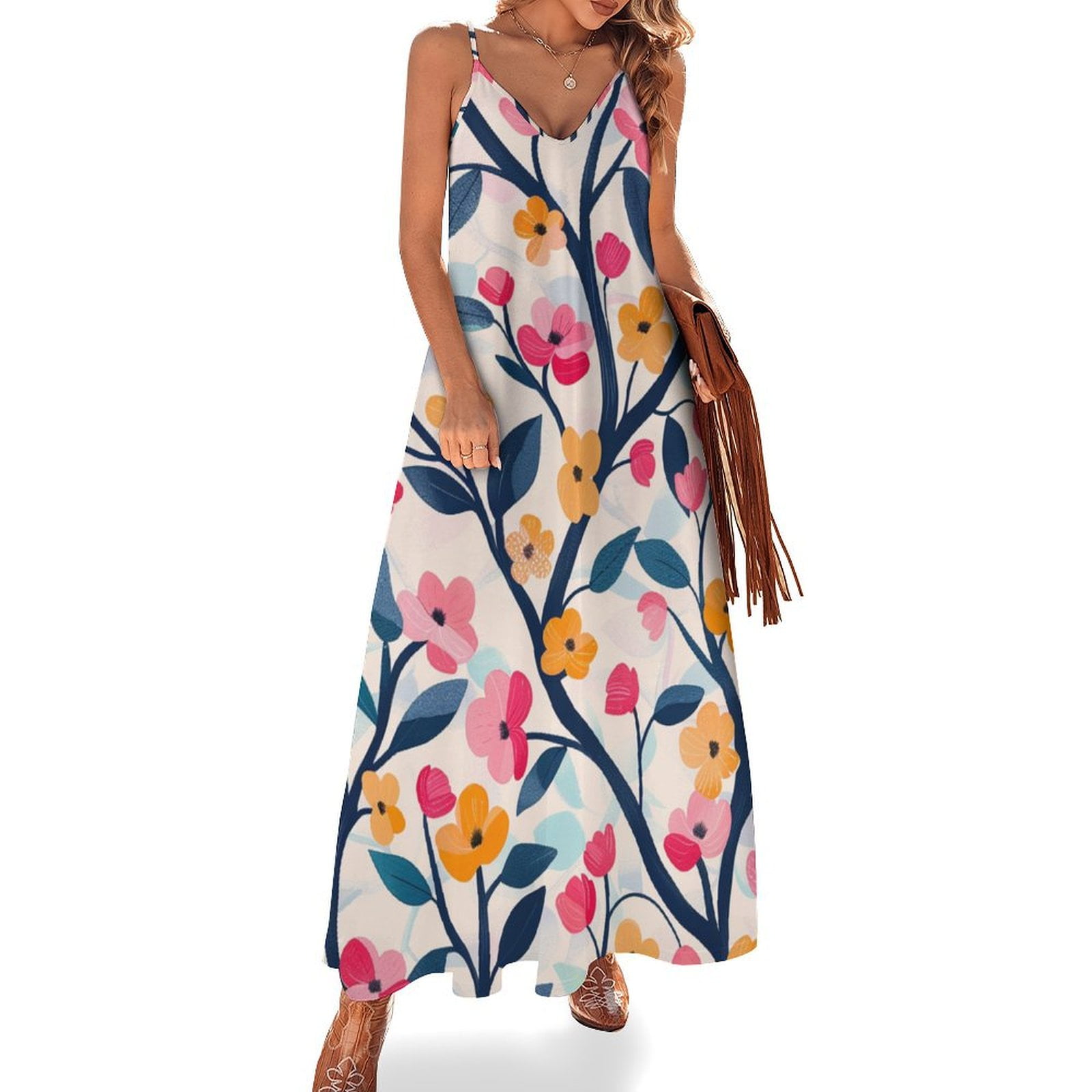 ZHANGSANSD Branches42 Women's Casual Halter Maxi Dress, Backless