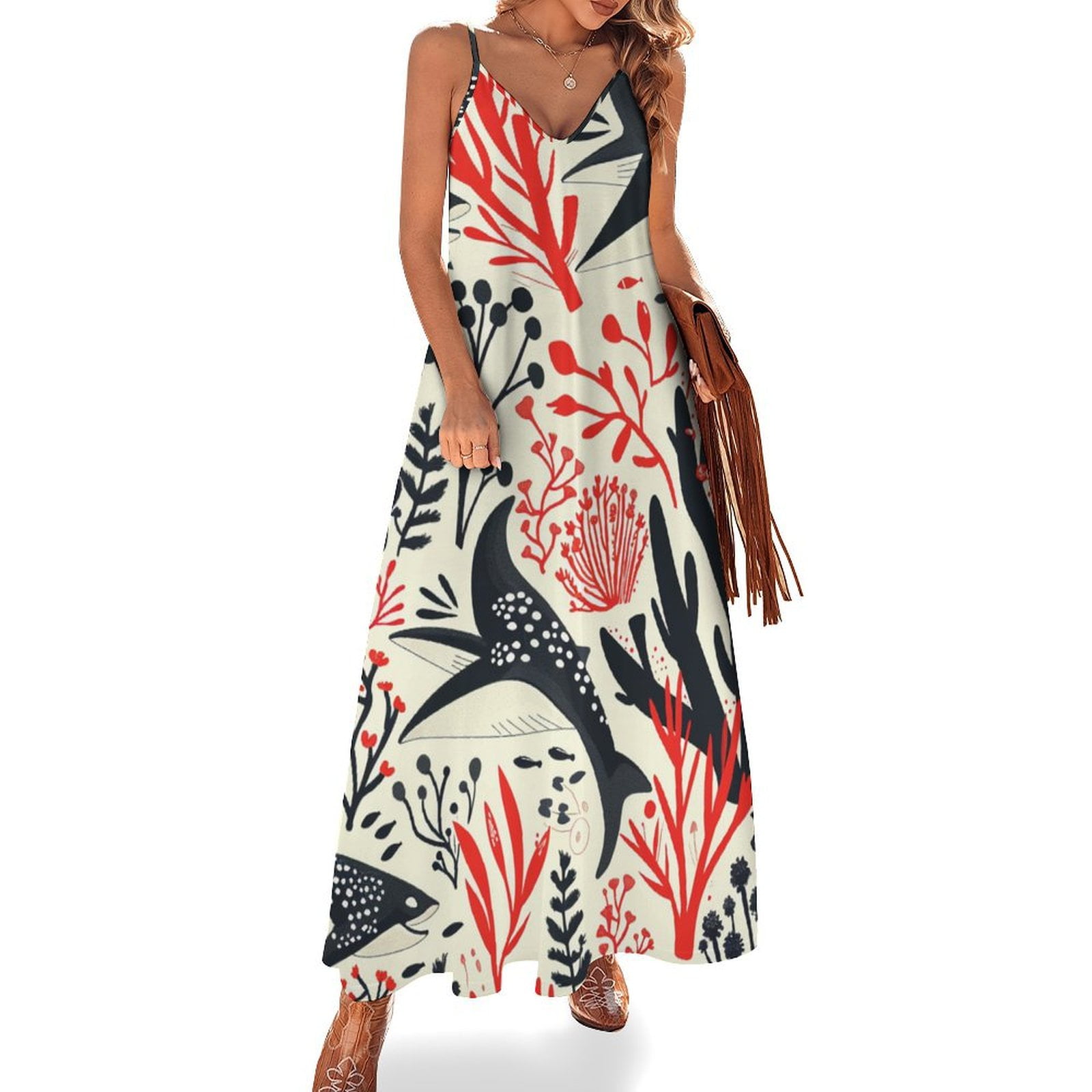 ZHANGSANSD Manta Rays And Coral Reefs20 Women's Casual Halter Maxi