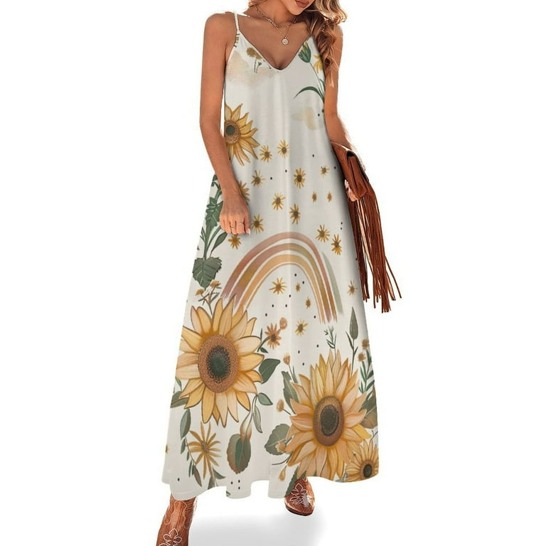 ZHANGSANSD Sunflowers And Dreams 04 Women s Casual Halter Maxi Dress Backless Sundress Loose Flowy for Summer Beach