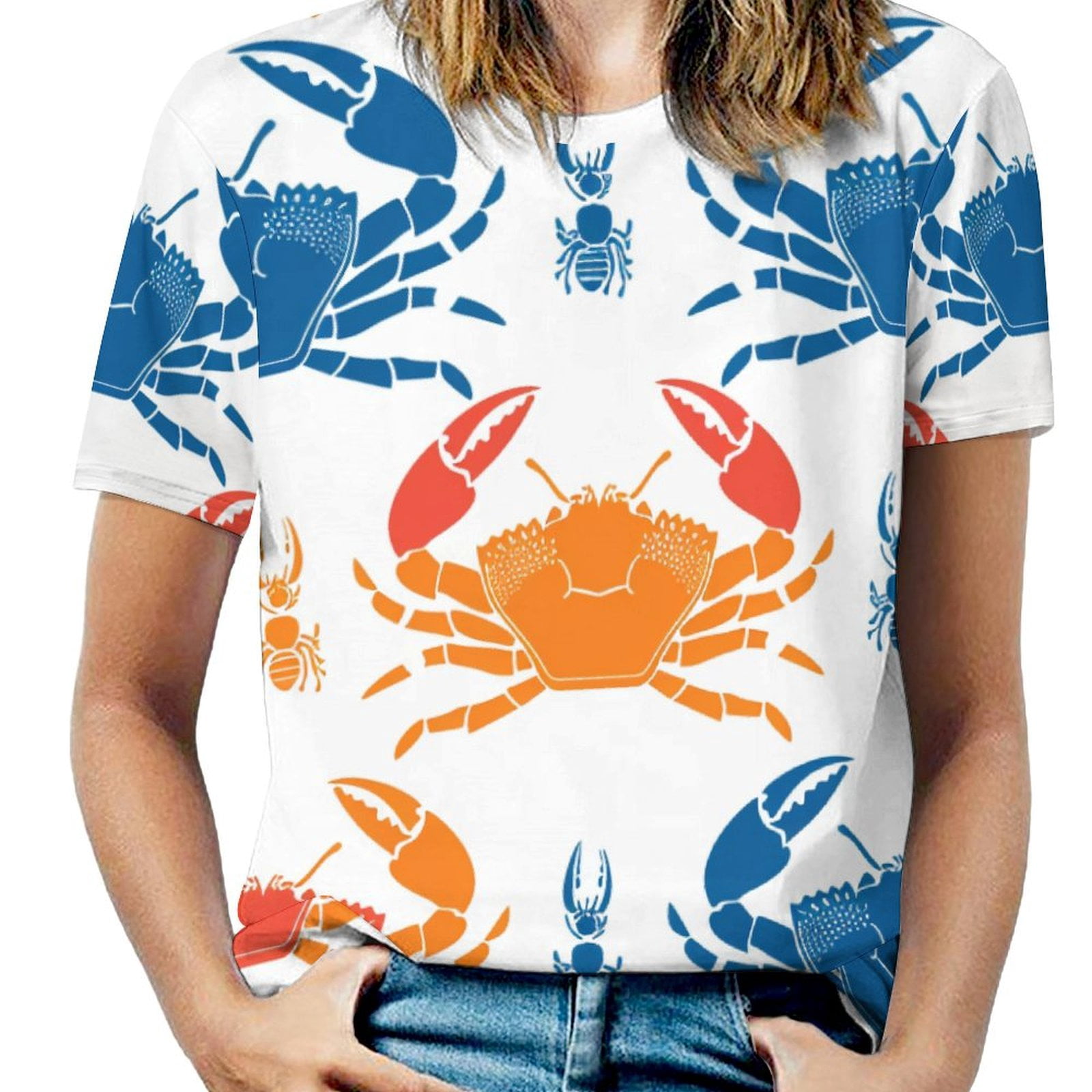 ZHANGSX Crabs And Lobsters24 Full Print Graphic T Shirts, Short Sleeve