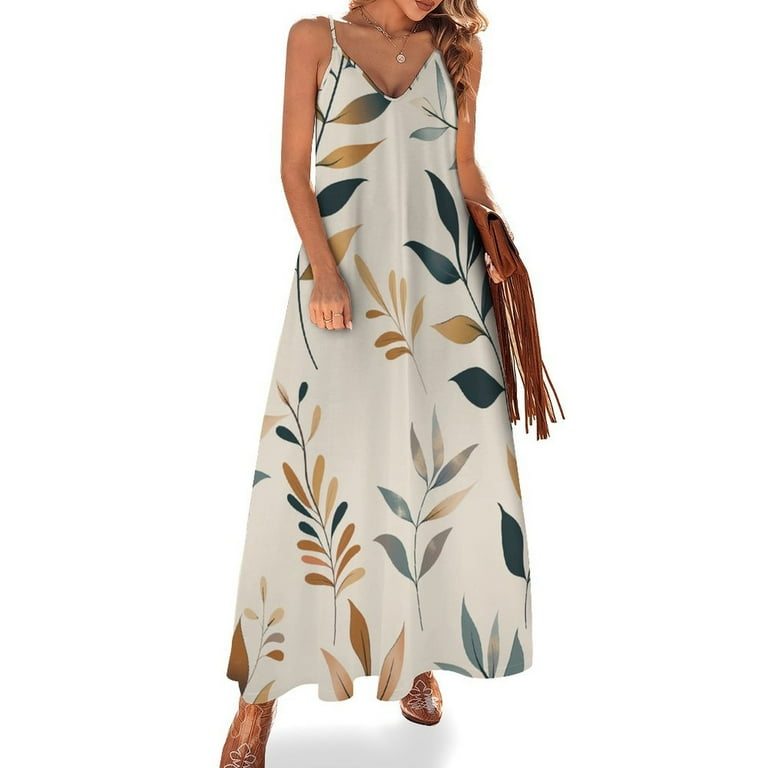 ZHANGSX Elegant Leaf Patterns 616 Women s Casual Halter Maxi Dress Backless Sundress Loose Flowy for Summer Beach Travel Walmart