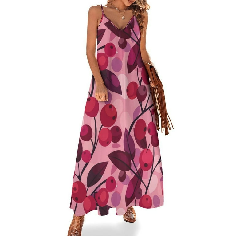 ZHANGSX Graceful Cranberry Pattern 472 Women s Casual Halter Maxi Dress Backless Sundress Loose Flowy for Summer Beach Walmart